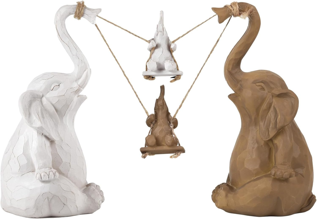 Biobasedon Elephant Statue Home Decor - Good Luck Elephant Figurines Decorations for Living Room Office Bookshelf TV Stand, Elephant Baby Swing Statues
