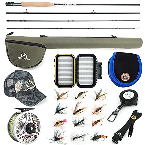 M MAXIMUMCATCH Maxcatch Extreme Fly Fishing Combo Kit 3/5/6/8 Weight, Starter Fly Rod and Reel Outfit, with a Protective Travel Case (3wt 8‘4“ 4pc Rod,3/4 Reel)