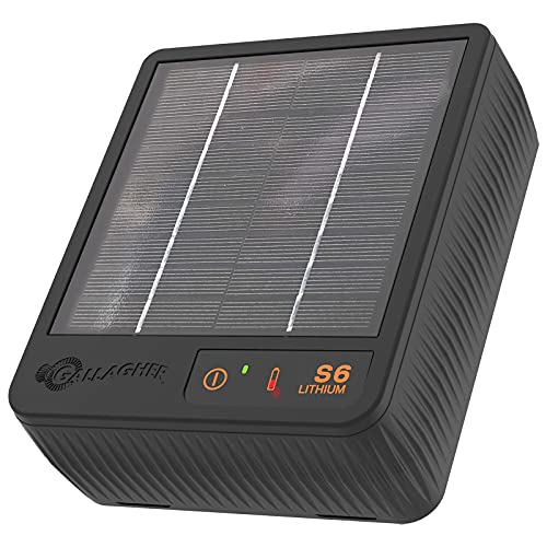 Gallagher S6 Solar Electric Fence Charger | Solar Fence Energizer for Gardens, Chickens, Goats, and Pets | Solar-Powered Fence Charger with Lithium Battery | Mounts Directly to Grounding Rod